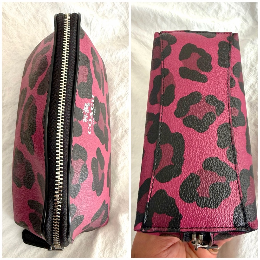 👑✅PRICE FIRM✅ Coach Leather Fuchsia Leopard Print Accessory RARE Trio🔥🔥🔥 - Picture 4 of 16